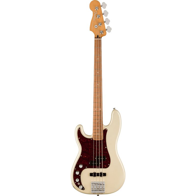 Foto van Fender player plus precision bass lh olympic pearl pf linkshandige elektrische basgitaar met deluxe gigbag