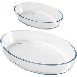 Foto van Chef traiteur ovenschaal set 2-delig - ovaal - glas - 0,7 en 4l - keuken - ovenschalen