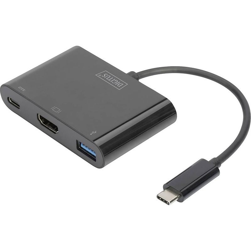 Foto van Digitus da-70855 hdmi / usb adapter [1x usb-c stekker - 1x hdmi-bus, usb 3.2 gen 1 bus a (usb 3.0), usb-c bus] zwart 15.00 cm