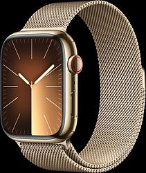 Foto van Apple watch series 9 4g 45mm goud rvs milanese polsband