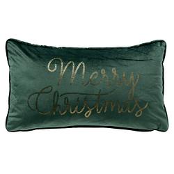 Foto van Merry christmas - sierkussen 30x50 groen - kerst decoratie - velvet