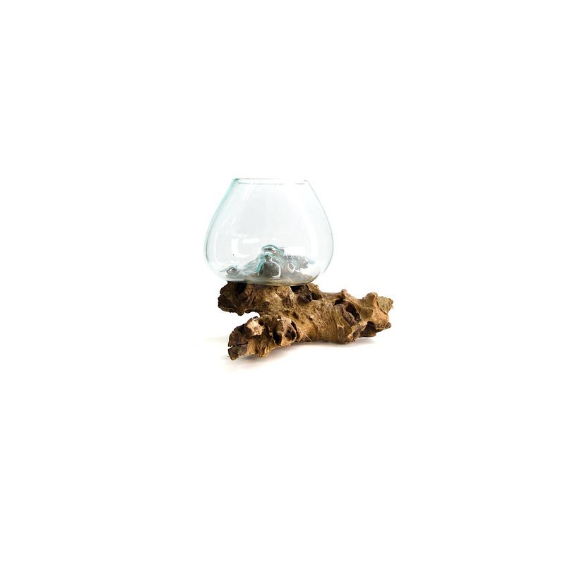 Foto van Decoratief teakhout standaard met glas-naturel-28x22x26cm