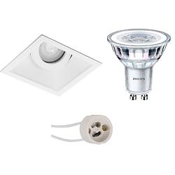 Foto van Led spot set - pragmi zano pro - gu10 fitting - inbouw vierkant - mat wit - kantelbaar - 93mm - philips - corepro 840