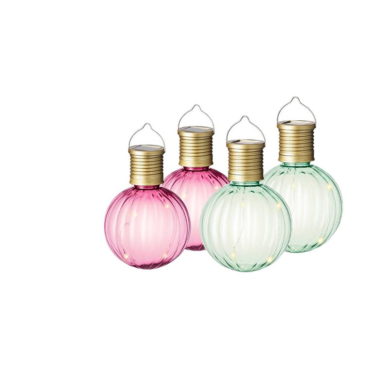 Foto van Set van 10x stuks buiten led roze en groene lampion solar verlichting 11 cm - lampionnen