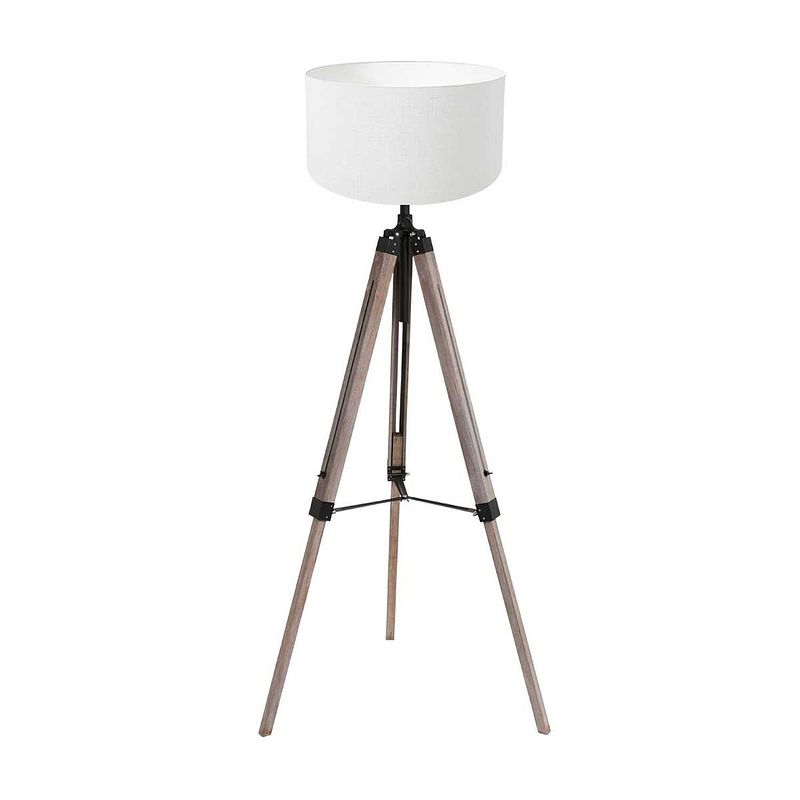 Foto van Mexlite triek vloerlamp - ø 75 cm - e27 (grote fitting) - hout en linnenwit en zwart