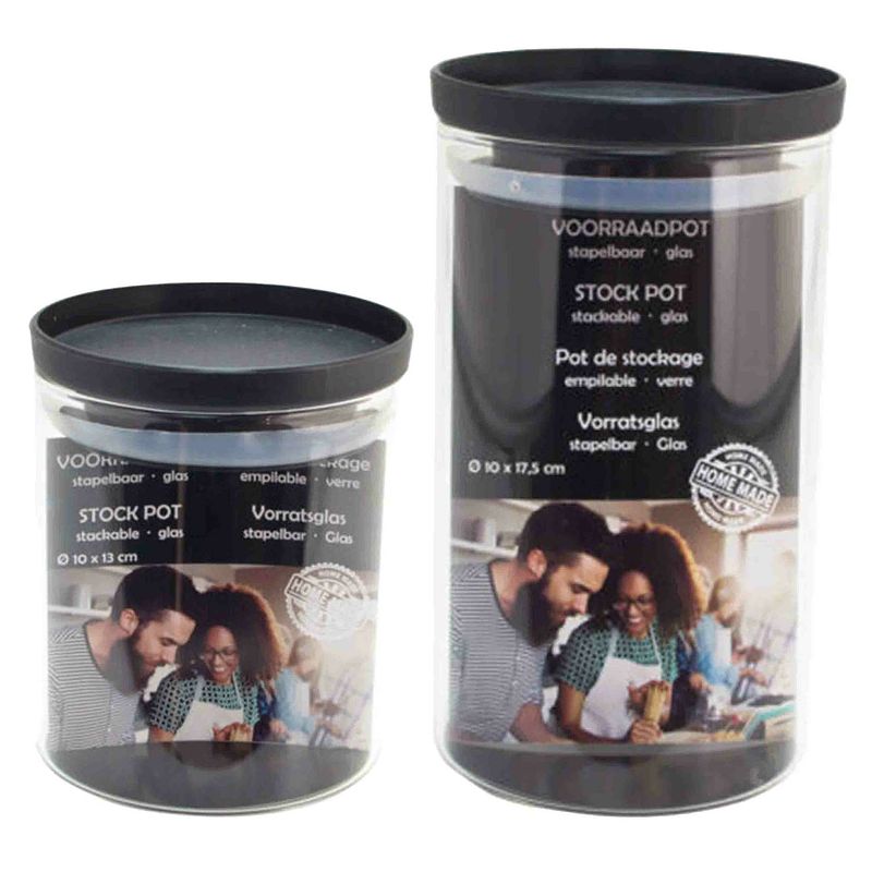 Foto van Voorraadpot/weckpot set - 4x stuks - stapelbaar - glas - weckpotten