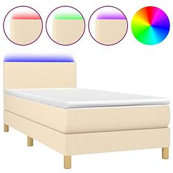 Foto van The living store boxspring - crème - bedframe - 193 x 90 cm - hoofdbord verstelbaar - led-verlichting - pocketvering