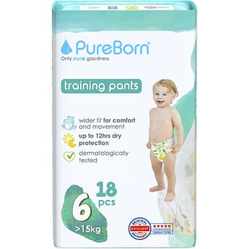 Foto van Pureborn training pants maat 6 >15 kg 18 stuks 657g bij jumbo