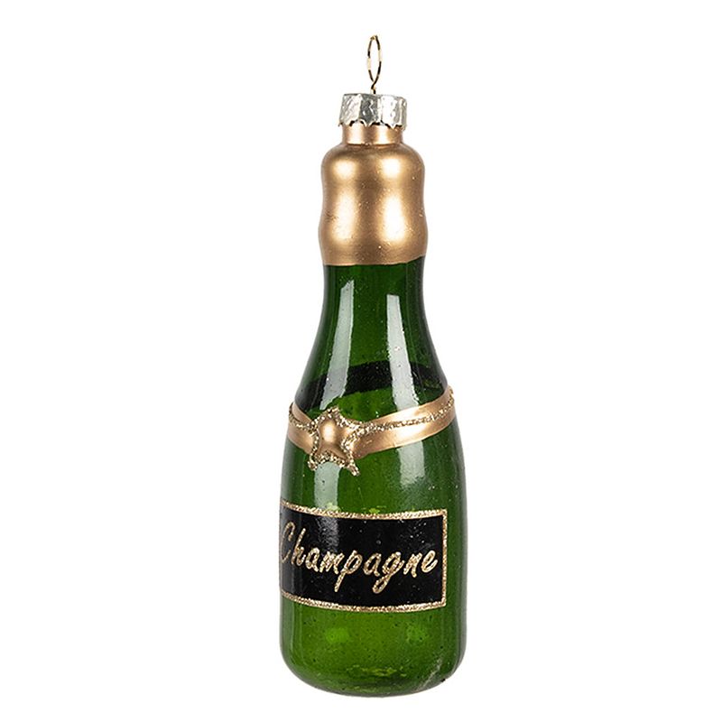 Foto van Clayre & eef kersthanger fles 12 cm groen glas kerstboomversiering groen kerstboomversiering