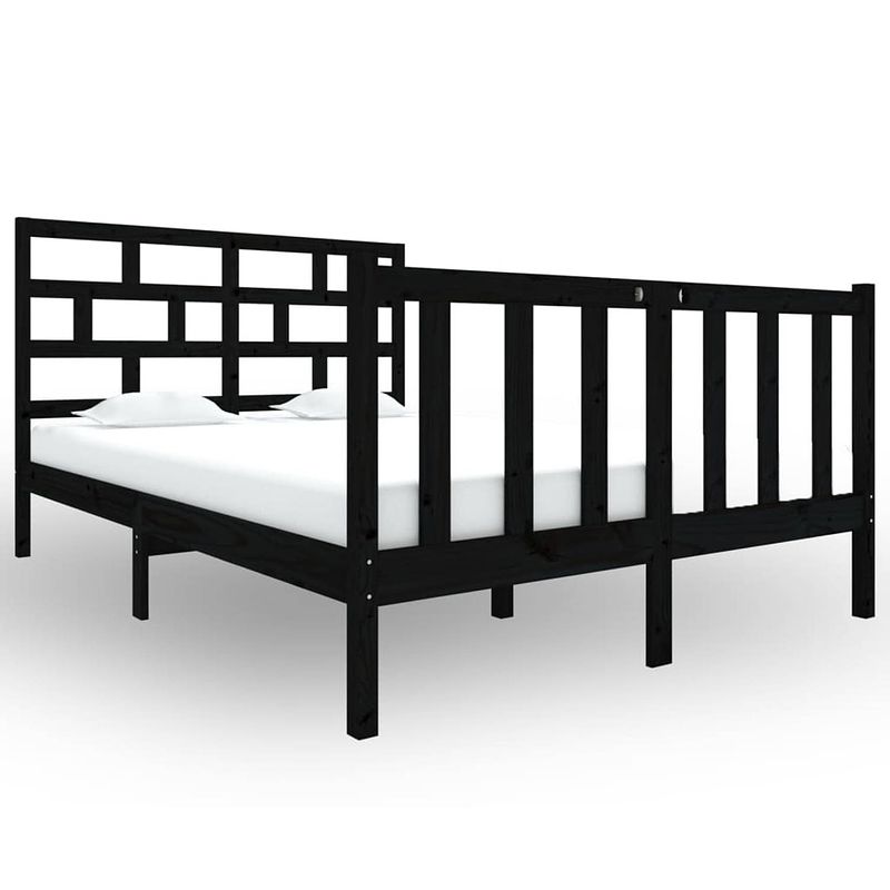 Foto van The living store houten bedframe - grenenhout - 195.5 x 125.5 x 69.5 cm - zwart