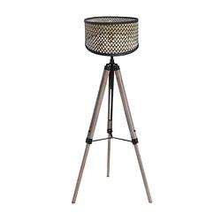 Foto van Mexlite triek vloerlamp - ø 75 cm - e27 (grote fitting) - hout en naturel en zwart