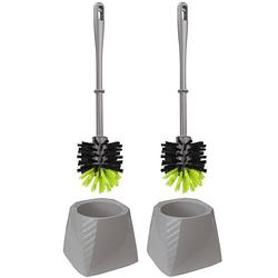 Foto van 2x stuks kunststof wc-borstels/toiletborstels met houder grijs/groen 37.5 cm - toiletborstels
