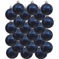 Foto van 24x glazen kerstballen glans donkerblauw 8 cm kerstboom versiering/decoratie - kerstbal