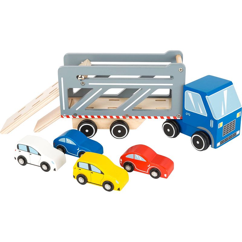 Foto van Small foot houten autotransporter blauw/grijs 33 x 9 x 13 cm