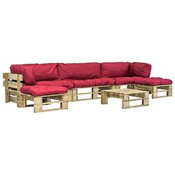 Foto van Vidaxl 6-delige loungeset pallet met rode kussens hout