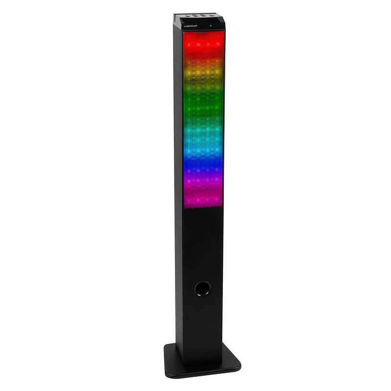 Foto van Dunlop bluetooth speaker - 10w - draadloos - met afstandsbediening - led lichtshow - fm-functie - zwart