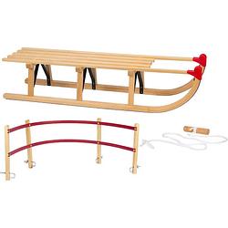 Foto van Nijdam davos slee - slede met rugleuning en trekkoord - xl - 110 cm - hout - rood