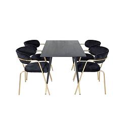 Foto van Dipp120x85blbr eethoek eetkamertafel zwart en 4 arrow eetkamerstal velours zwart.