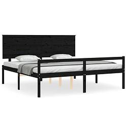 Foto van The living store bedframe - massief grenenhout - 205.5 x 205.5 x 82.5 cm - zwart