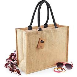 Foto van Jute boodschappentas/shopper naturel/zwart 42 x 33 x 19 cm - shoppers