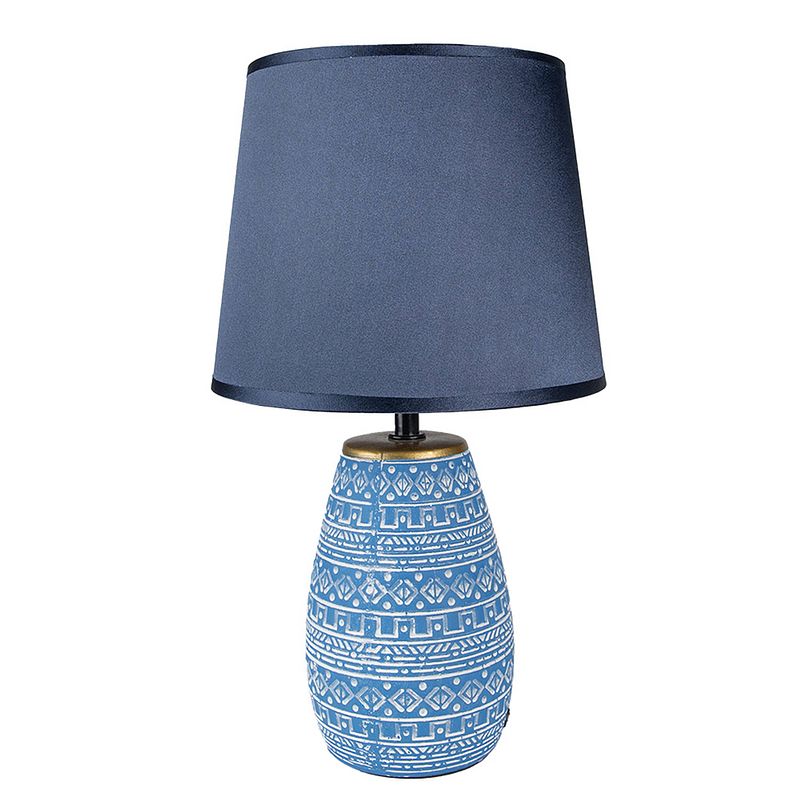 Foto van Clayre & eef tafellamp ø 20x35 cm blauw wit keramiek rond bureaulamp blauw bureaulamp