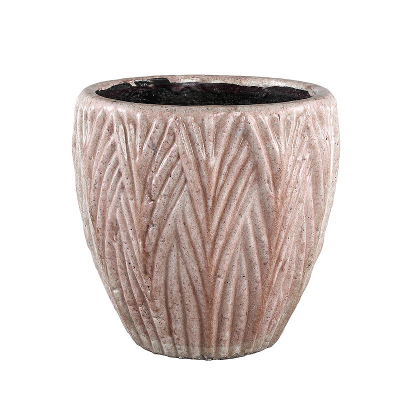 Foto van Ptmd talina light pink glazed ceramic leaf pot roundxxl