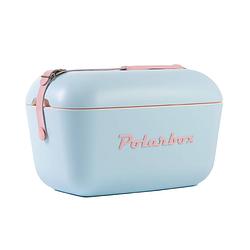 Foto van Polarbox retro koelbox pop blauw - roze band - 12 liter inhoud - duurzaam geproduceerd