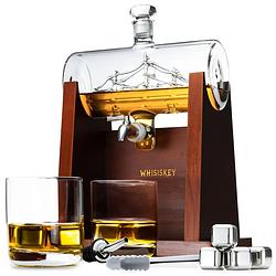 Foto van Whisiskey whiskey karaf - luxe whisky karaf set zeilschip - 1l - decanteer karaf - incl. accessoires