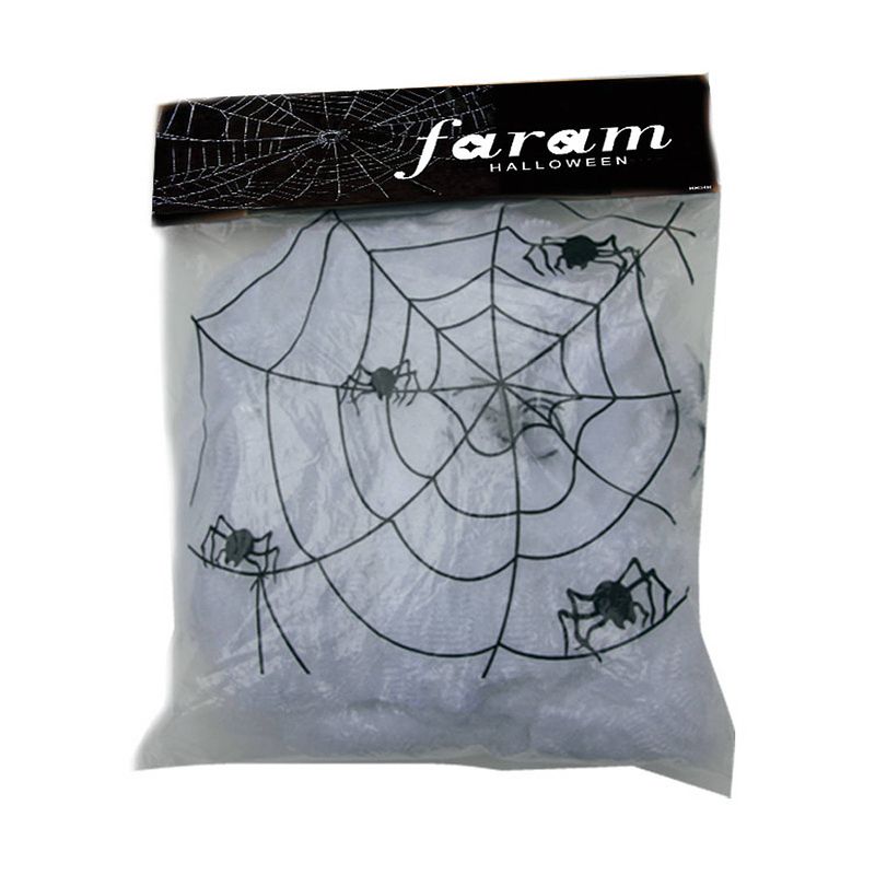 Foto van Faram decoratie spinnenweb/spinrag met spinnen - 50 gram - wit - halloween/horror versiering - feestdecoratievoorwerp