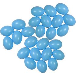 Foto van 25x lichtblauwe kunststof eieren decoratie 4 cm hobby - feestdecoratievoorwerp