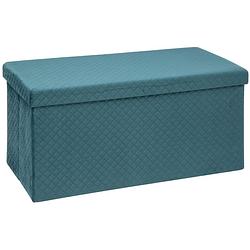 Foto van Atmosphera poef/hocker/voetenbankje - opbergbox - fluweel blauw - po/mdf - 38 x 38 x 76 cm - poefs