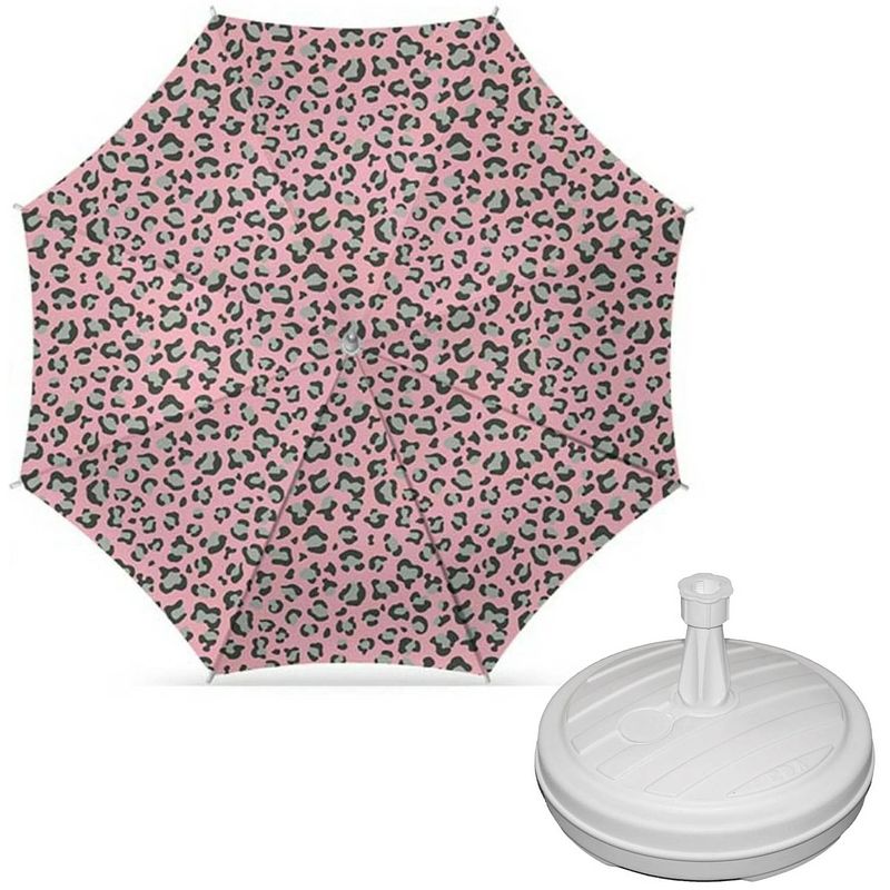 Foto van Parasol - luipaard print roze - d160 cm - incl. draagtas - parasolvoet - 42 cm - parasols