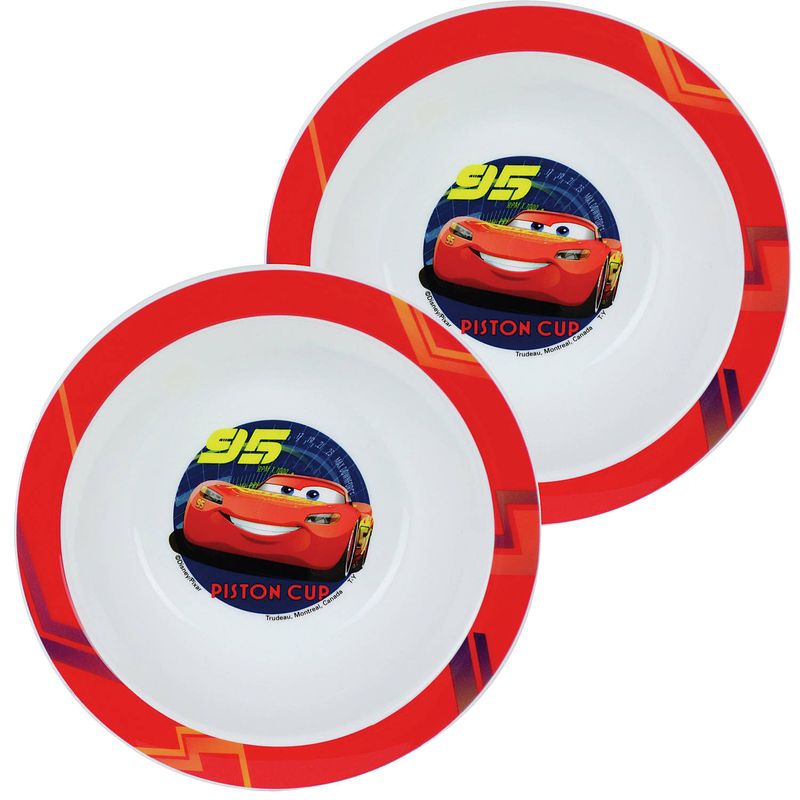 Foto van 2x zakjes kunststof ontbijtbordje diep disney cars 16 cm - kinderservies