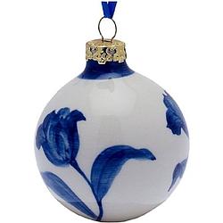Foto van Kerstbal met blauwe tulpen 2 stuks heinen delfts blauw souvenir