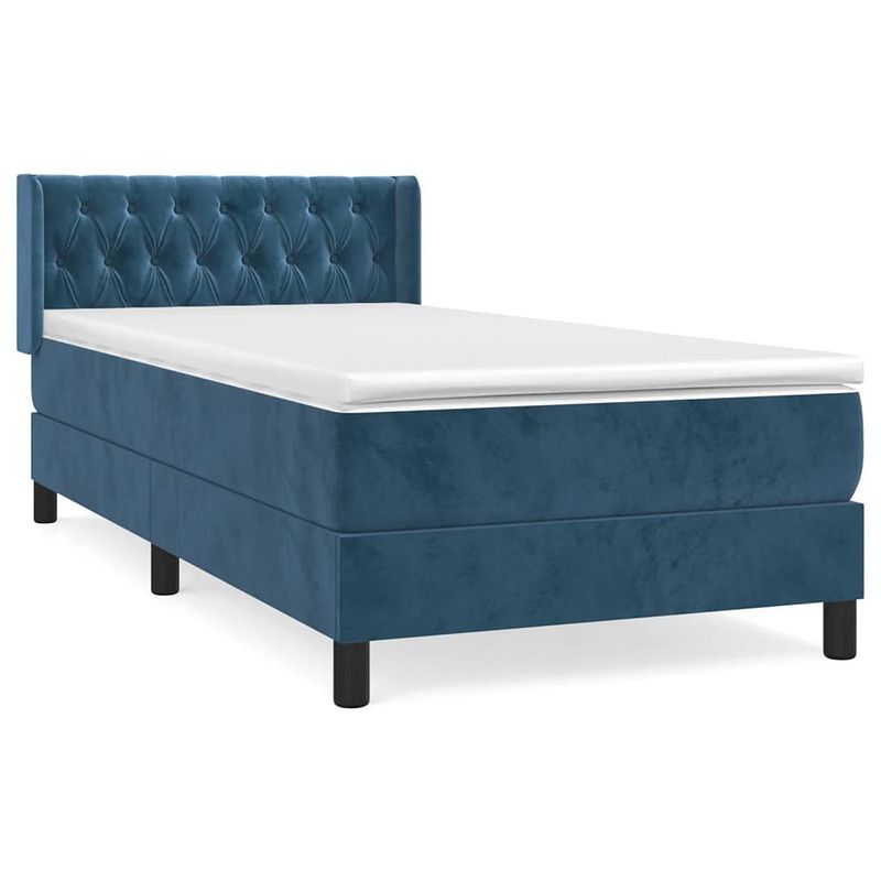 Foto van The living store bed - fluweel - pocketvering - middelhard - huidvriendelijk - donkerblauw - 193x93x78/88 cm -