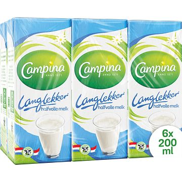 Foto van Campina langlekker halfvolle melk multipack 6 x 200ml bij jumbo