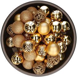 Foto van 37x gouden kunststof kerstballen 6 cm - mix - onbreekbare plastic kerstballen - kerstboomversiering goud