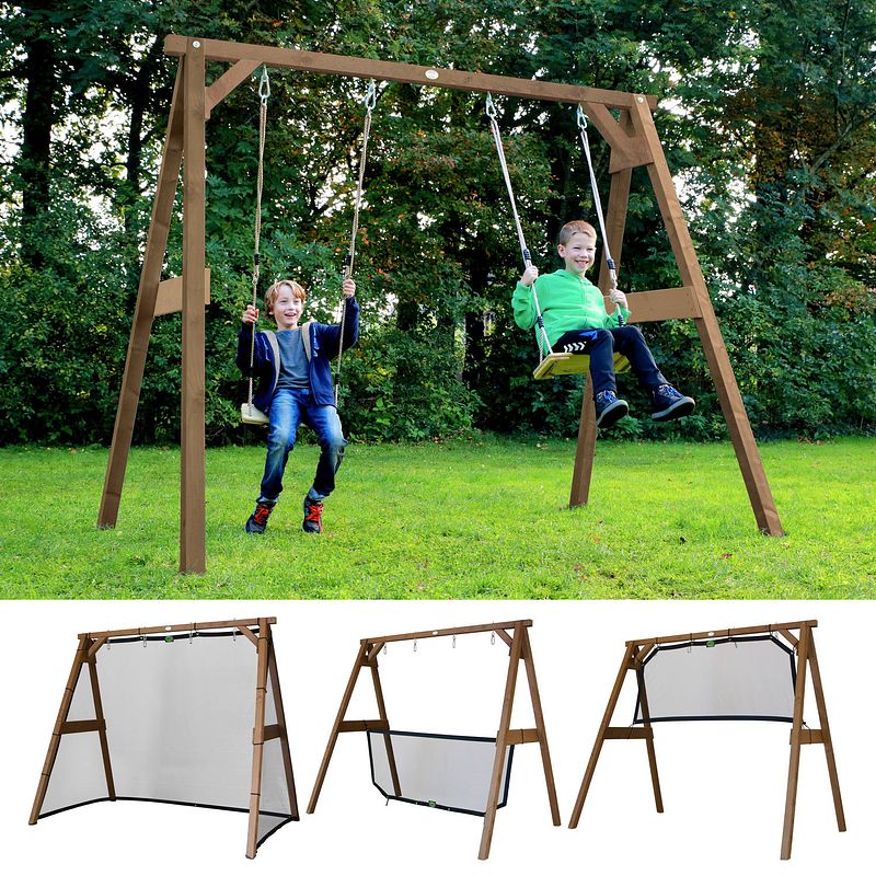 Foto van Axi 4-in-1 sportsfun in bruin 4-in-1 frame voor schommel, voetbal, volleybal en tennis