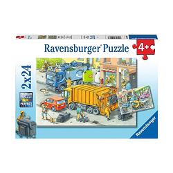 Foto van Ravensburger kinderpuzzel 2x24 stukjes vuilniswagen en sleepwagen