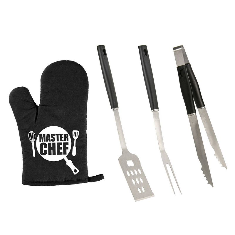 Foto van Bbq/barbecue gereedschap set 3-delig rvs met bbq handschoen masterchef - barbecuegereedschapset