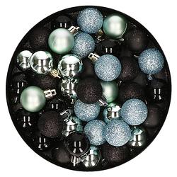 Foto van Set van 40x stuks kunststof kerstballen mix zwart en mintgroen 3 cm - kerstbal