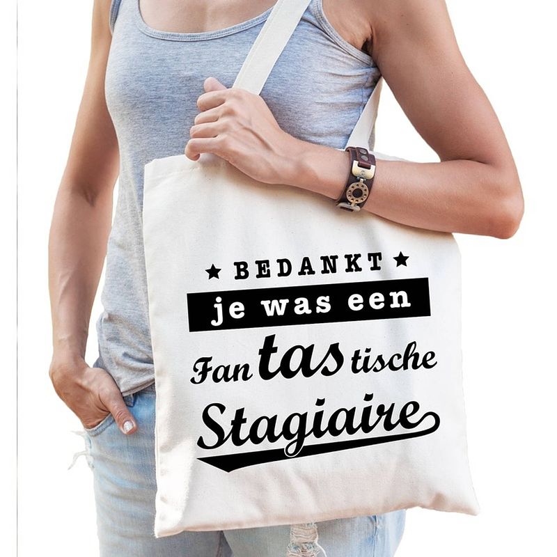 Foto van Katoenen cadeau tas/shopper fantastische stagiaire naturel dames - feest boodschappentassen