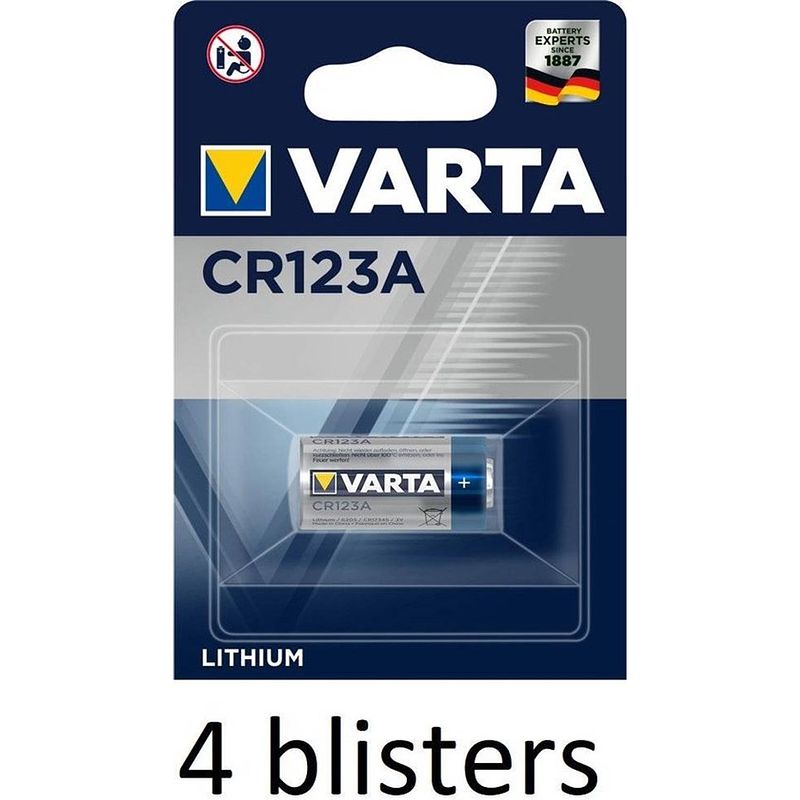 Foto van 4 stuks (4 blisters a 1 st) varta cr123a wegwerpbatterij lithium