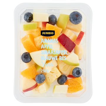 Foto van Jumbo fruitstukjes ananas, appel, sinaasappel & blauwe bes 250g