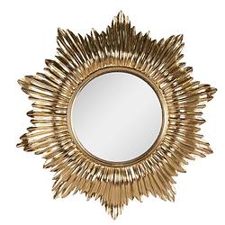 Foto van Haes deco - ronde spiegel met versierde rand - goudkleurig - ø 51x3 cm - polyresin / glas - wandspiegel, spiegel rond