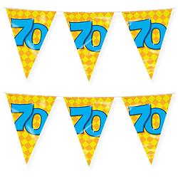 Foto van Paperdreams verjaardag 70 jaar thema vlaggetjes - 2x - feestversiering - 10m - folie - dubbelzijdig - vlaggenlijnen