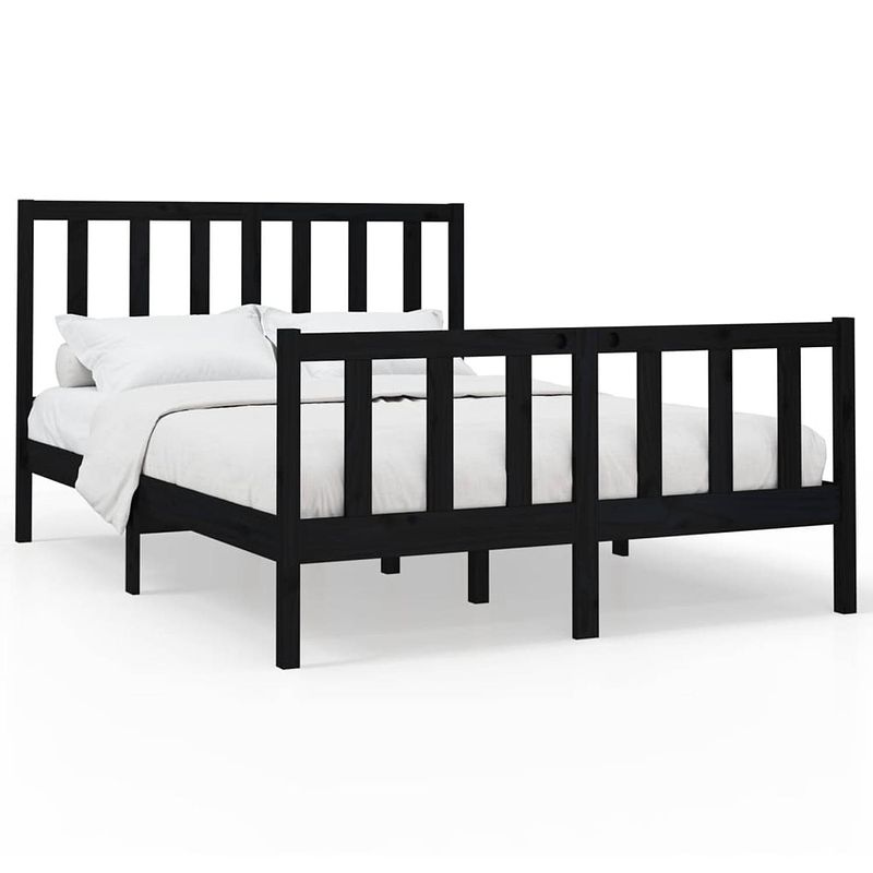 Foto van The living store houten bedframe - massief grenenhout - 205.5 x 146 x 69.5 cm - zwart