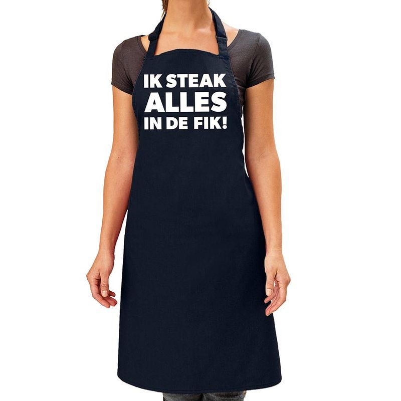 Foto van Schort ik steak alles in de fik navy blauw voor dames - feestschorten