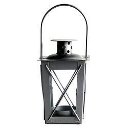 Foto van Zilveren tuin lantaarn/windlicht van ijzer 7,5 x 7,5 x 11 cm - lantaarns