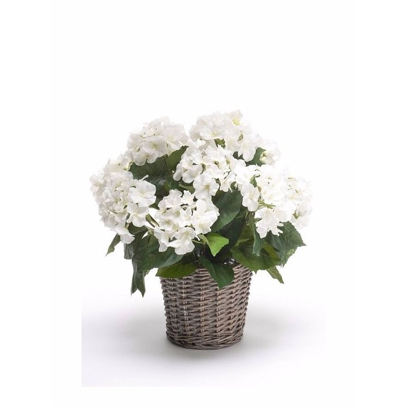 Foto van Kunstplant witte hortensia in mand 45 cm